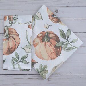 Fall Fabric Dinner Napkins 19x19 Set of 4 Autumn Pumpkin Leaves